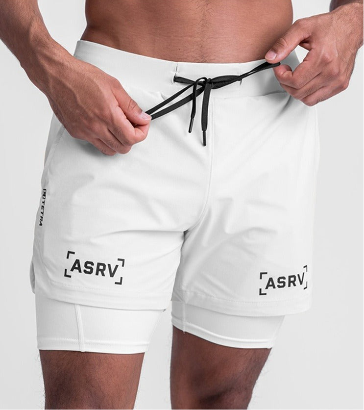 New Double Deck Running Shorts Fitness Workout Bermuda Quick Dry Short Pants Bottoms | K-55