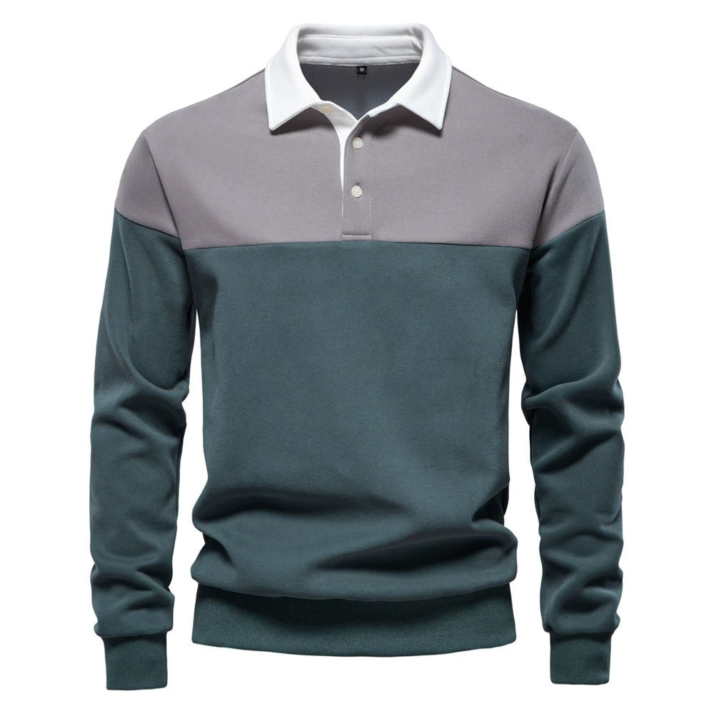 Men's Long Sleeve Polo Collar Sweatshirt - 2025 Spring Casual Streetwear Top | HD3006