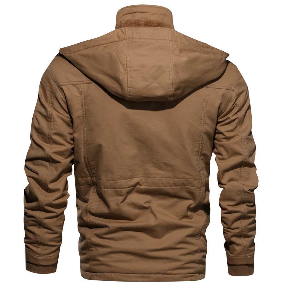 Giacca casual in cotone con cappuccio multitasche in pile invernale da uomo | 9933