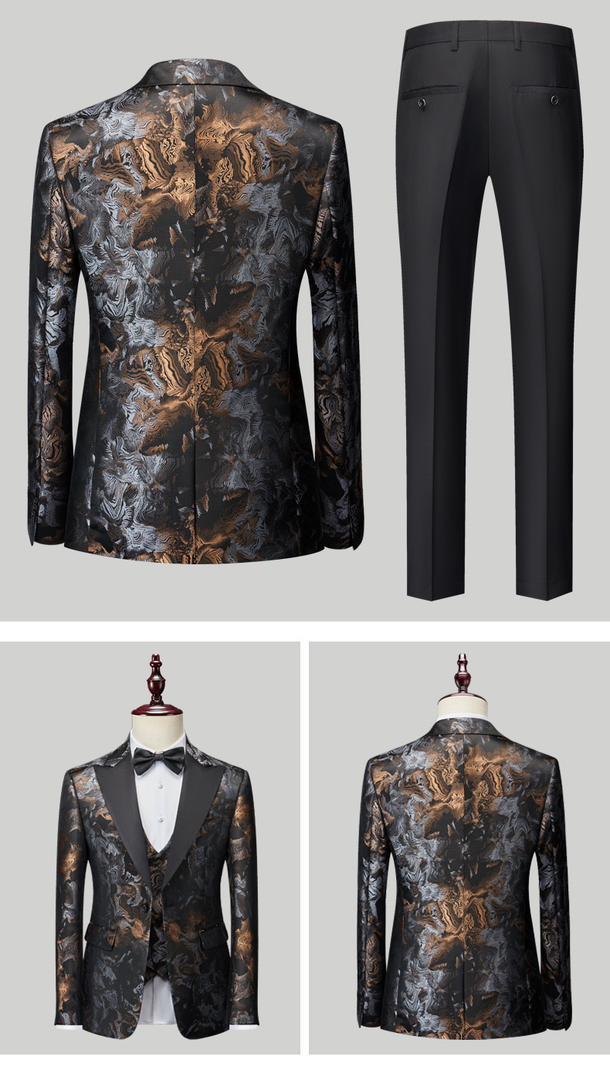 Completo da uomo di alta qualità, in jacquard, 3 pezzi, smoking, giacca, gilet e pantaloni, completo da matrimonio | 1515