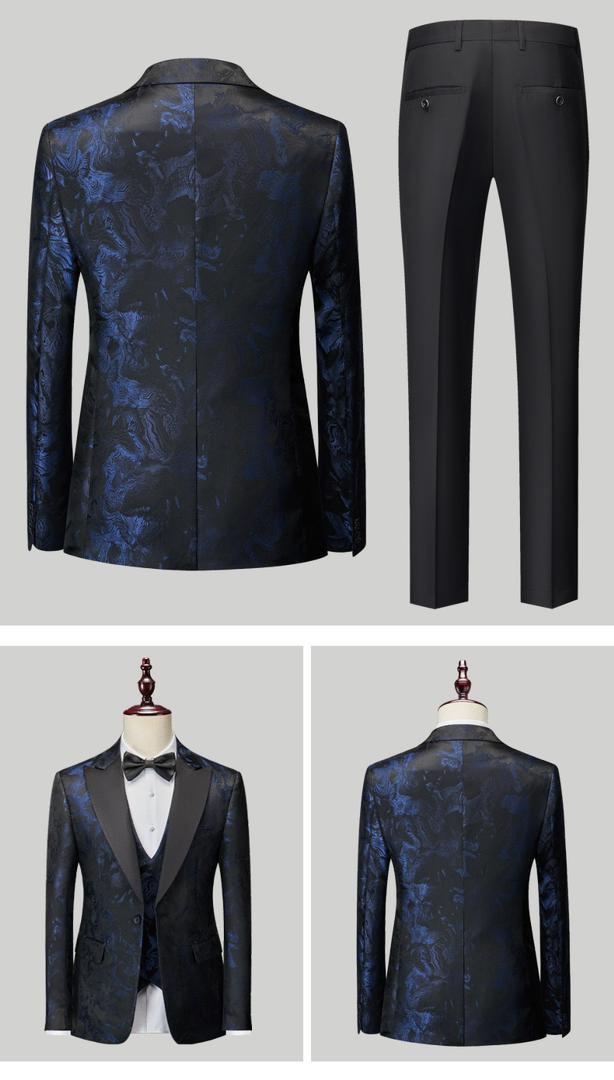 Completo da uomo di alta qualità, in jacquard, 3 pezzi, smoking, giacca, gilet e pantaloni, completo da matrimonio | 1515