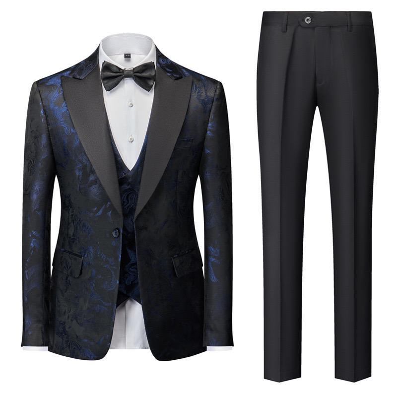 Completo da uomo di alta qualità, in jacquard, 3 pezzi, smoking, giacca, gilet e pantaloni, completo da matrimonio | 1515