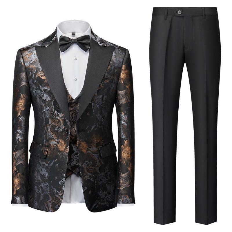 Completo da uomo di alta qualità, in jacquard, 3 pezzi, smoking, giacca, gilet e pantaloni, completo da matrimonio | 1515