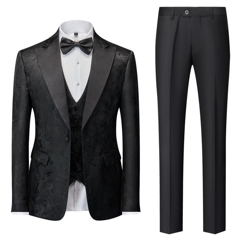 Completo da uomo di alta qualità, in jacquard, 3 pezzi, smoking, giacca, gilet e pantaloni, completo da matrimonio | 1515