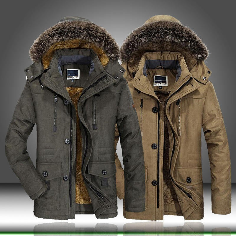 Veste à capuche en coton pour homme, manteau mince doublé en polaire épaisse, parka chaude et décontractée | 7176