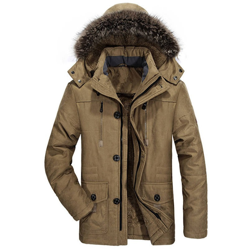 Veste à capuche en coton pour homme, manteau mince doublé en polaire épaisse, parka chaude et décontractée | 7176