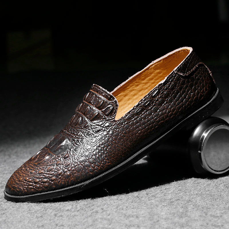 Mocassins à bout pointu pour hommes, chaussures décontractées à enfiler, motif alligator | 2033