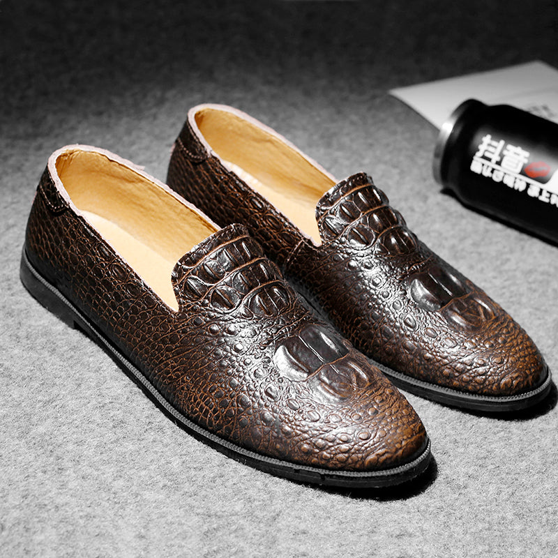 Mocassins à bout pointu pour hommes, chaussures décontractées à enfiler, motif alligator | 2033
