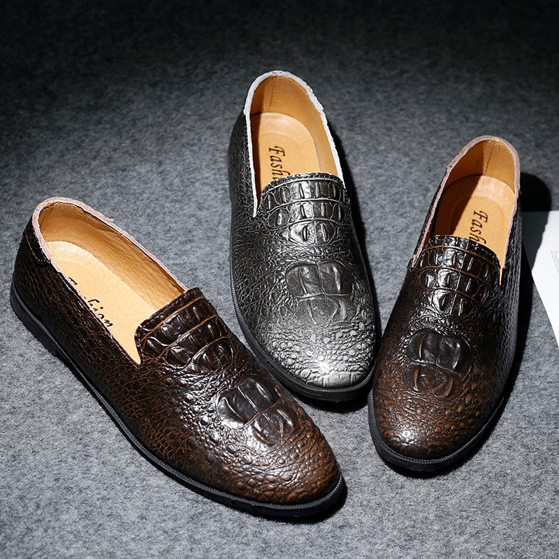 Mocassins à bout pointu pour hommes, chaussures décontractées à enfiler, motif alligator | 2033