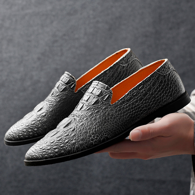 Mocassins à bout pointu pour hommes, chaussures décontractées à enfiler, motif alligator | 2033