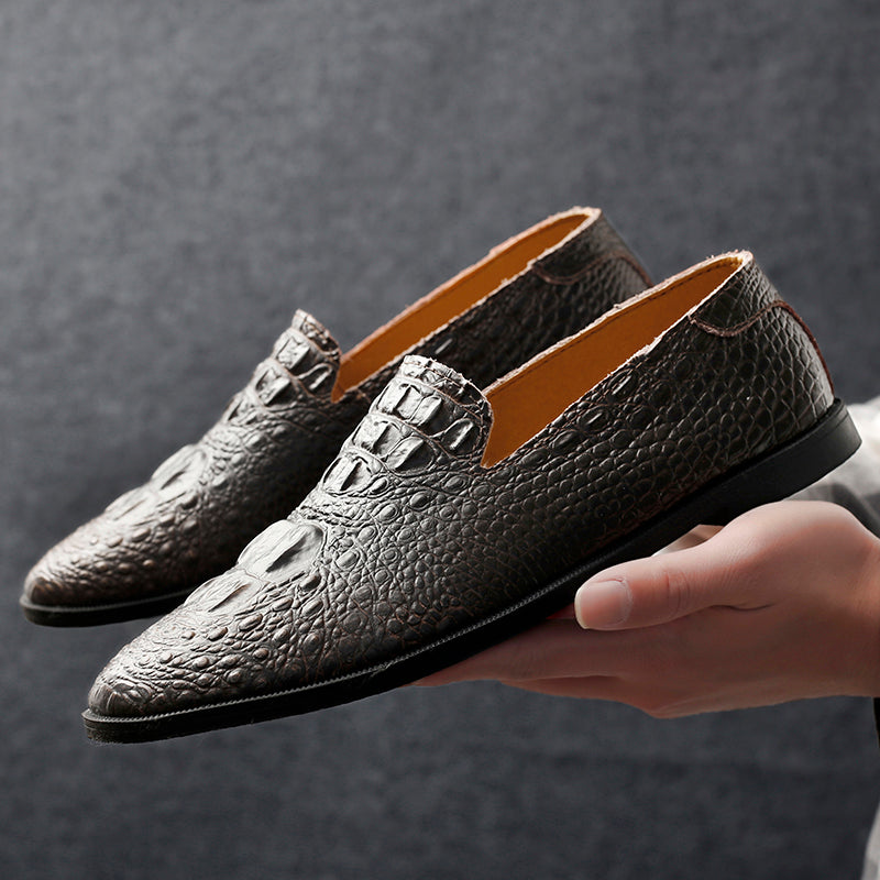 Mocassins à bout pointu pour hommes, chaussures décontractées à enfiler, motif alligator | 2033