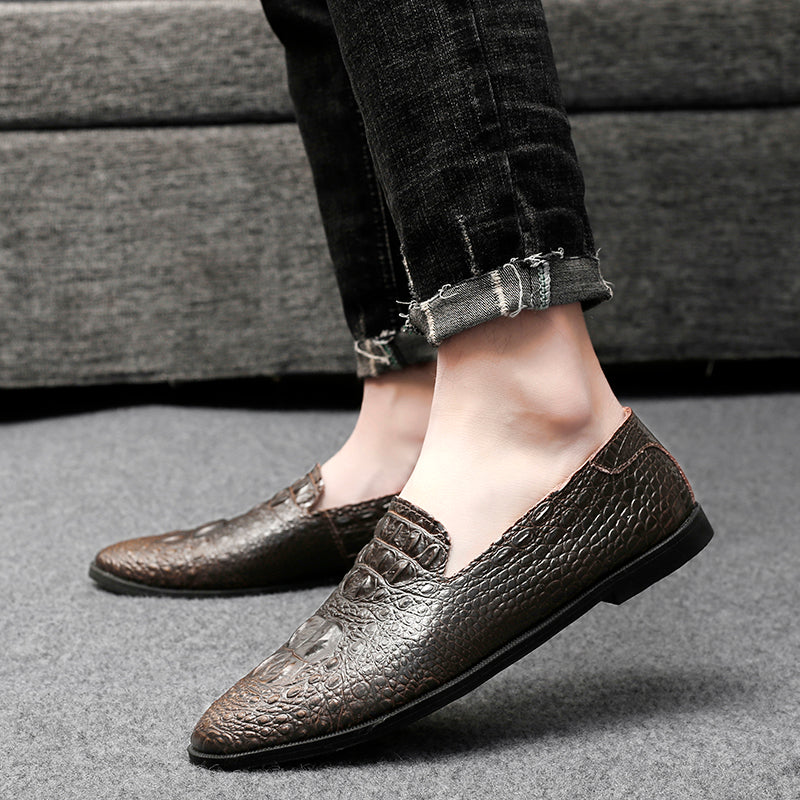 Mocassins à bout pointu pour hommes, chaussures décontractées à enfiler, motif alligator | 2033