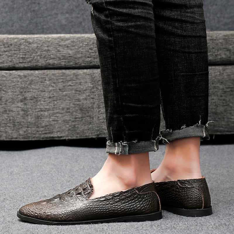 Mocassins à bout pointu pour hommes, chaussures décontractées à enfiler, motif alligator | 2033