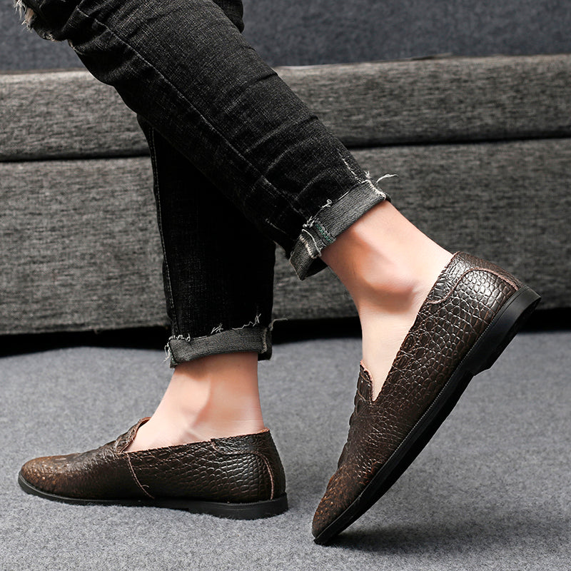 Mocassins à bout pointu pour hommes, chaussures décontractées à enfiler, motif alligator | 2033