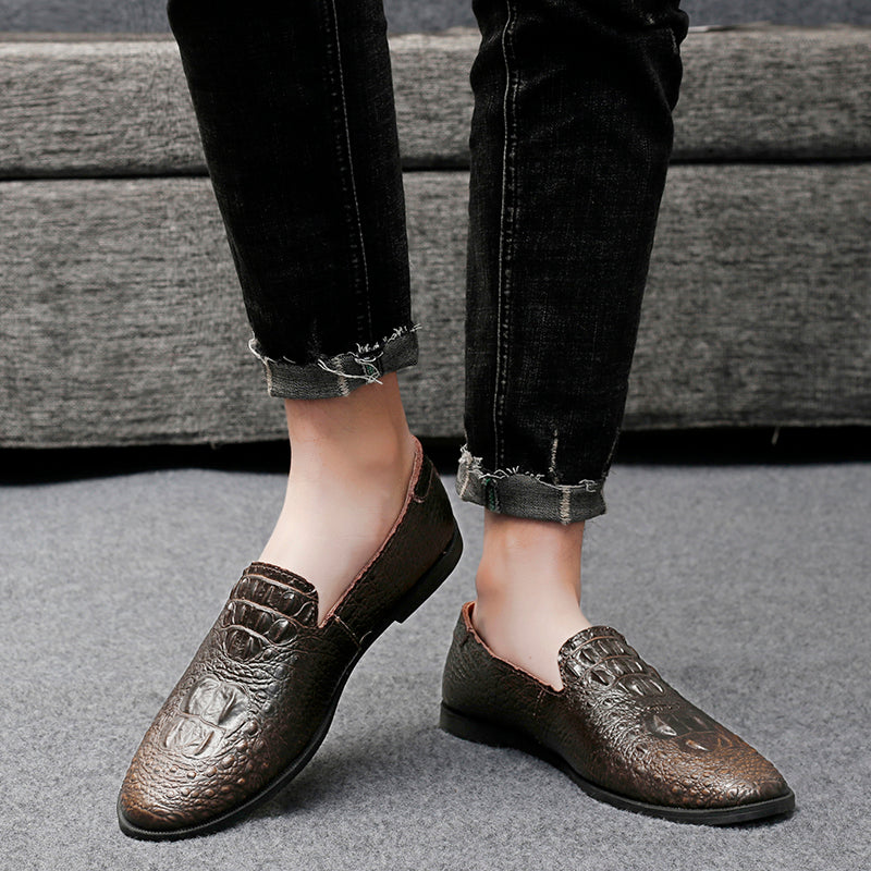 Mocassins à bout pointu pour hommes, chaussures décontractées à enfiler, motif alligator | 2033