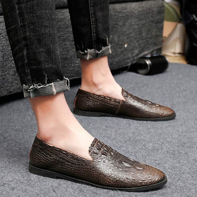 Mocassins à bout pointu pour hommes, chaussures décontractées à enfiler, motif alligator | 2033