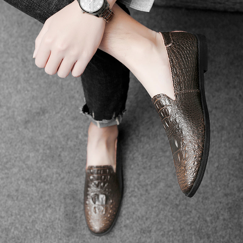 Mocassins à bout pointu pour hommes, chaussures décontractées à enfiler, motif alligator | 2033