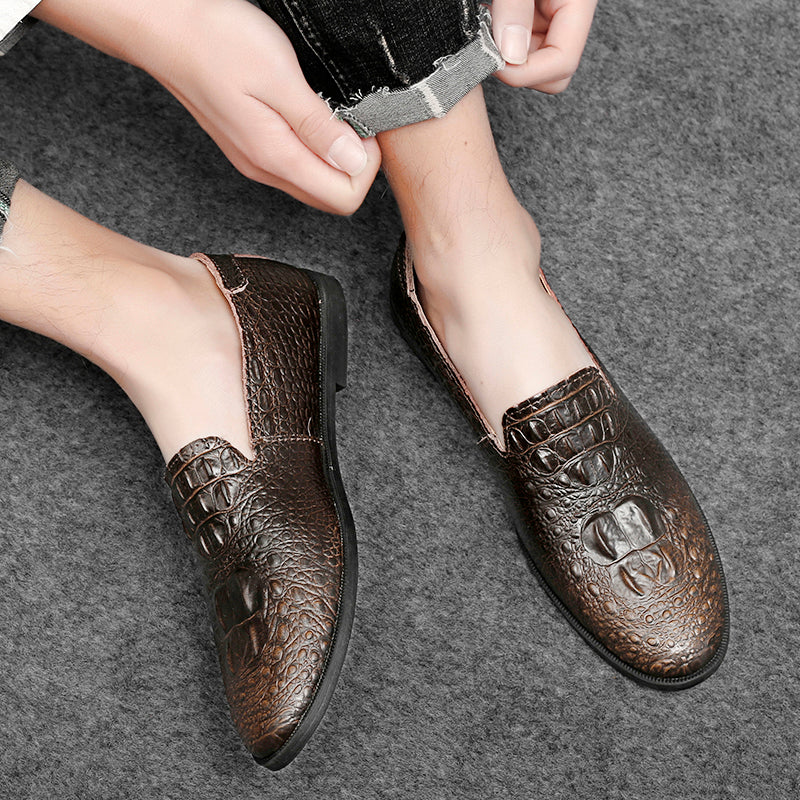 Mocassins à bout pointu pour hommes, chaussures décontractées à enfiler, motif alligator | 2033