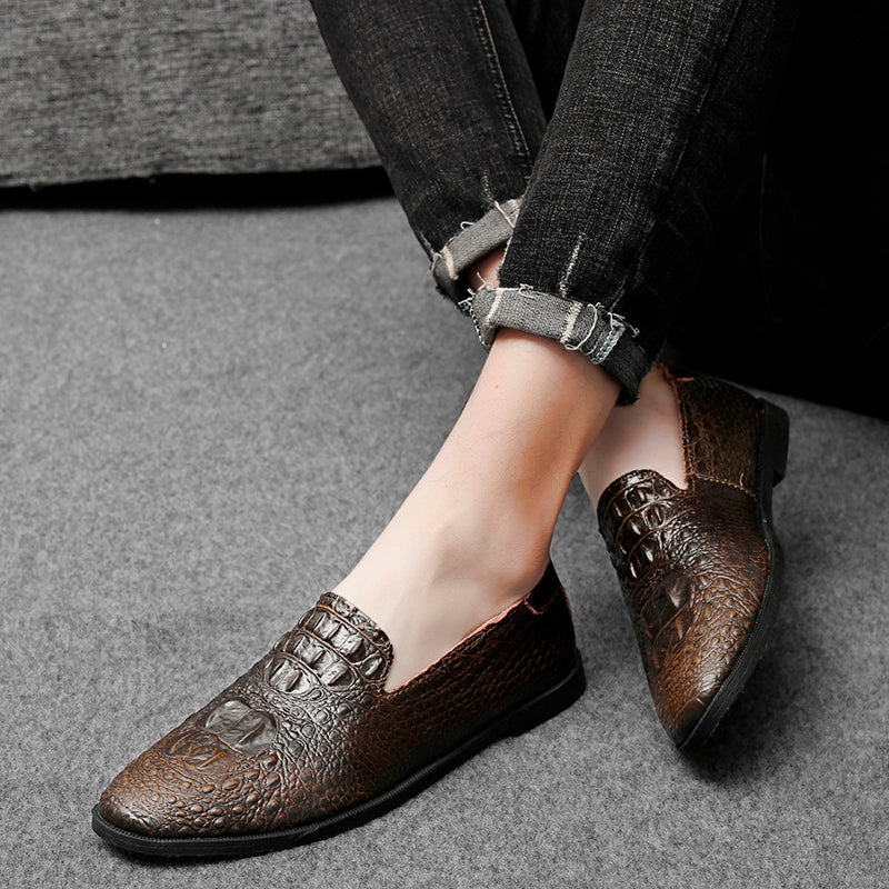 Mocassins à bout pointu pour hommes, chaussures décontractées à enfiler, motif alligator | 2033