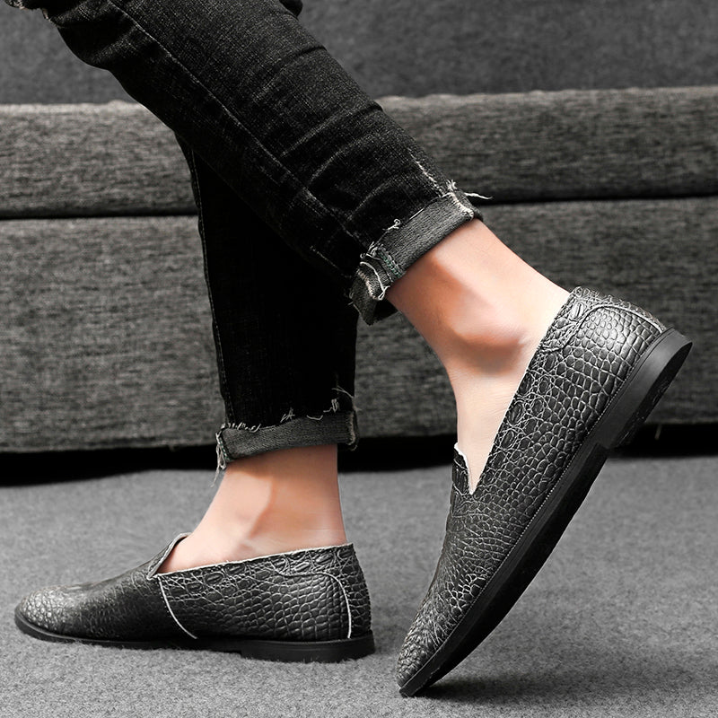 Mocassins à bout pointu pour hommes, chaussures décontractées à enfiler, motif alligator | 2033