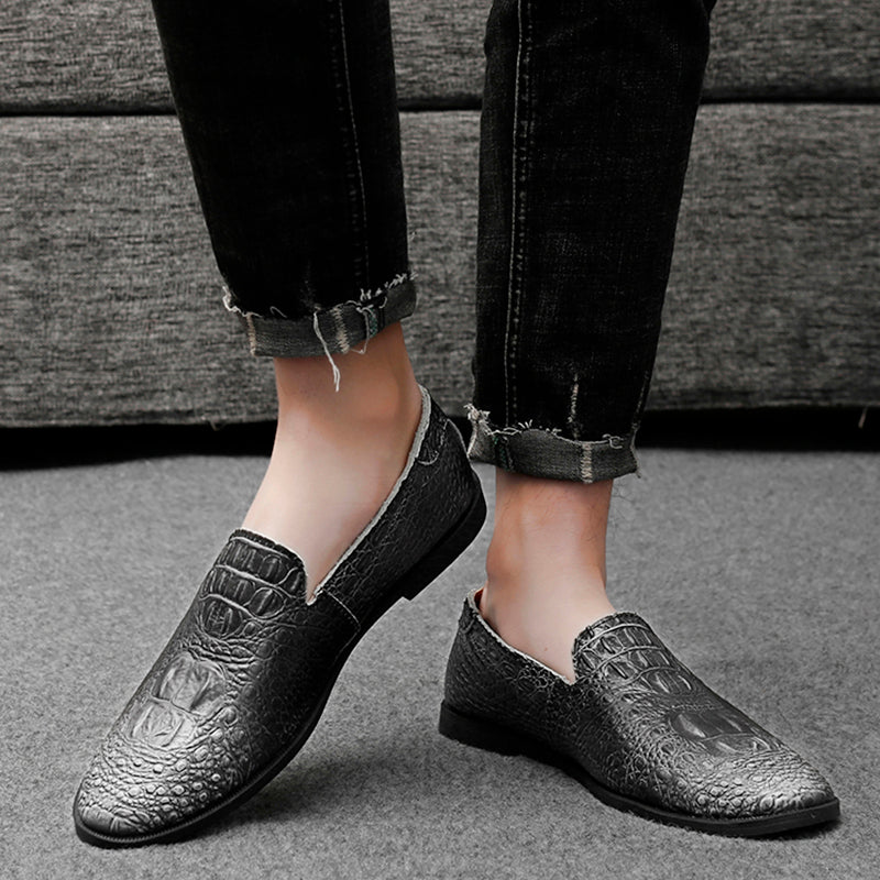 Mocassins à bout pointu pour hommes, chaussures décontractées à enfiler, motif alligator | 2033