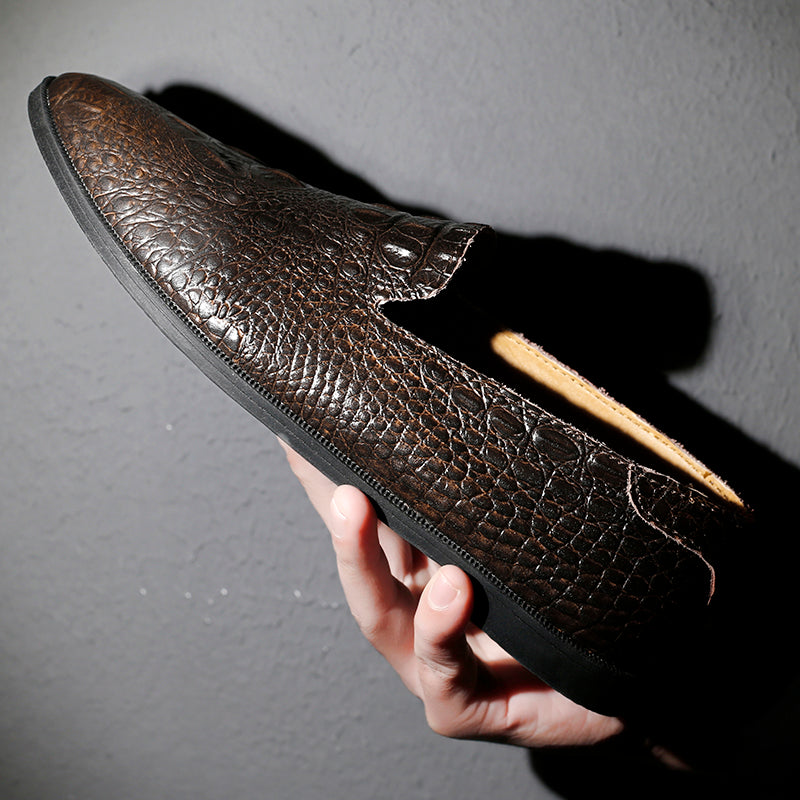 Mocassins à bout pointu pour hommes, chaussures décontractées à enfiler, motif alligator | 2033