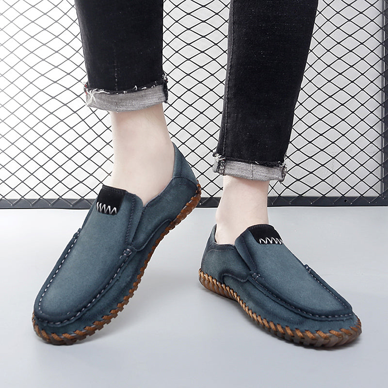 Men’s Plus Size Handmade Suede Leather Loafers – Slip-On Driving Shoes | 8666