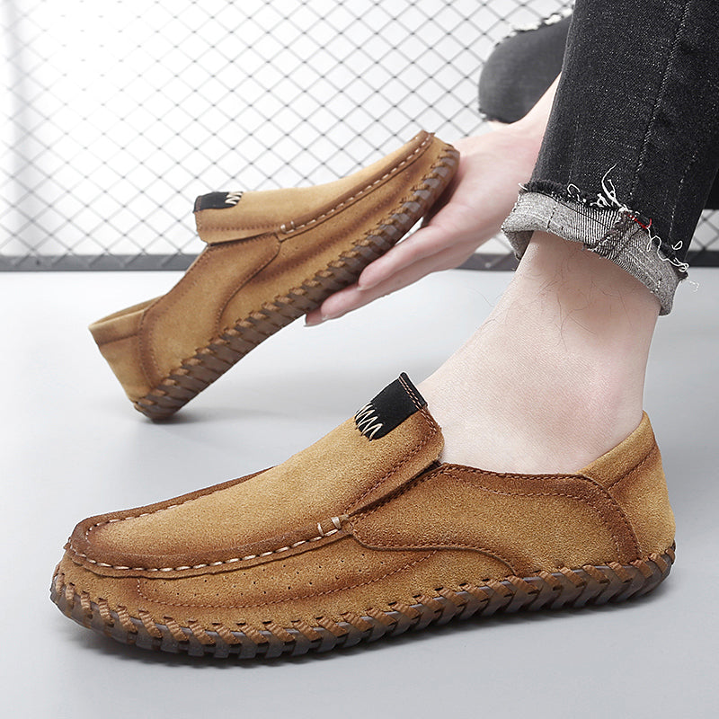 Men’s Plus Size Handmade Suede Leather Loafers – Slip-On Driving Shoes | 8666