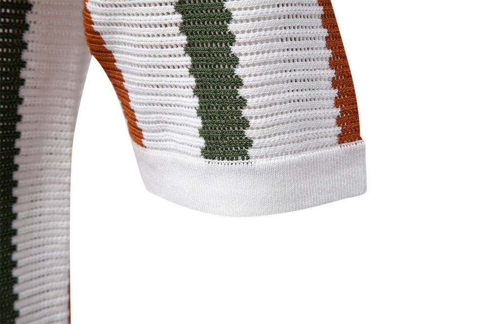 Men's Breathable Stripe Knit Polo Shirt - 2025 Summer Slim-Fit Business Casual Top | PSD8030