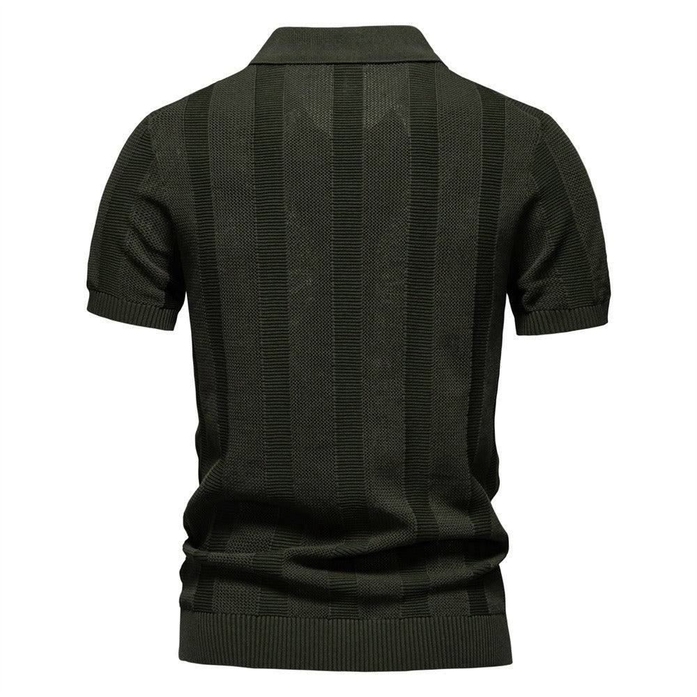 Men's Stripe Knit Polo Shirt with Mesh Panels - 2025 Summer Slim-Fit Streetwear Top | PSD8042