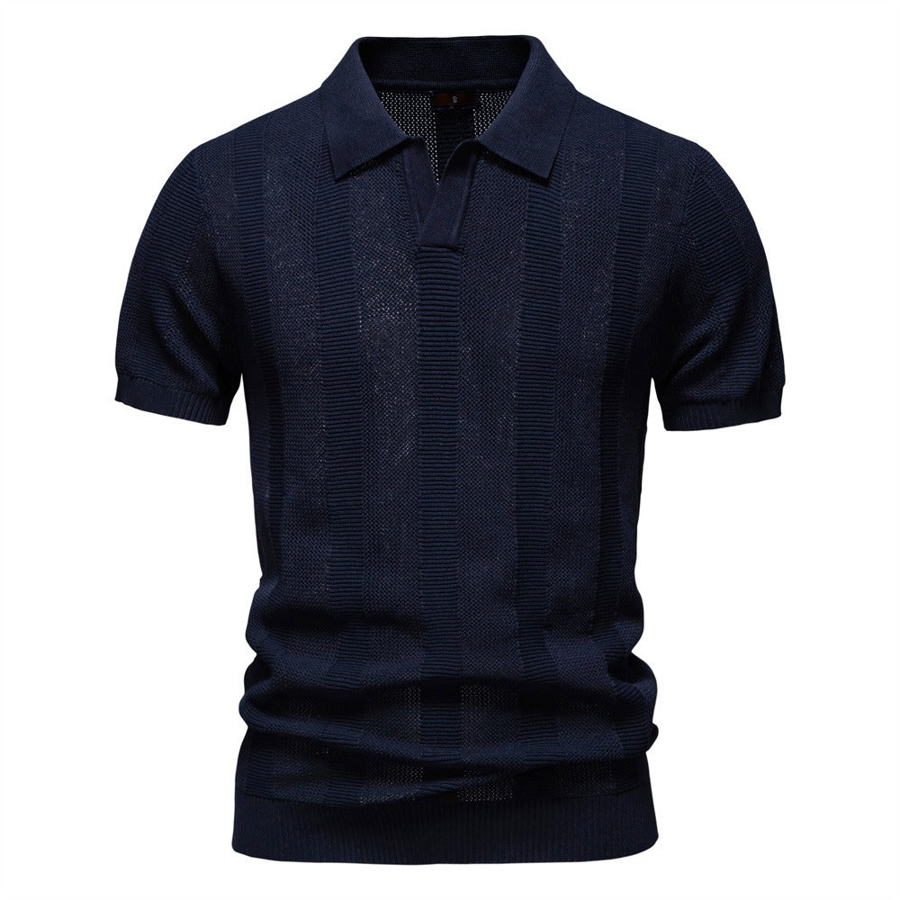 Men's Stripe Knit Polo Shirt with Mesh Panels - 2025 Summer Slim-Fit Streetwear Top | PSD8042