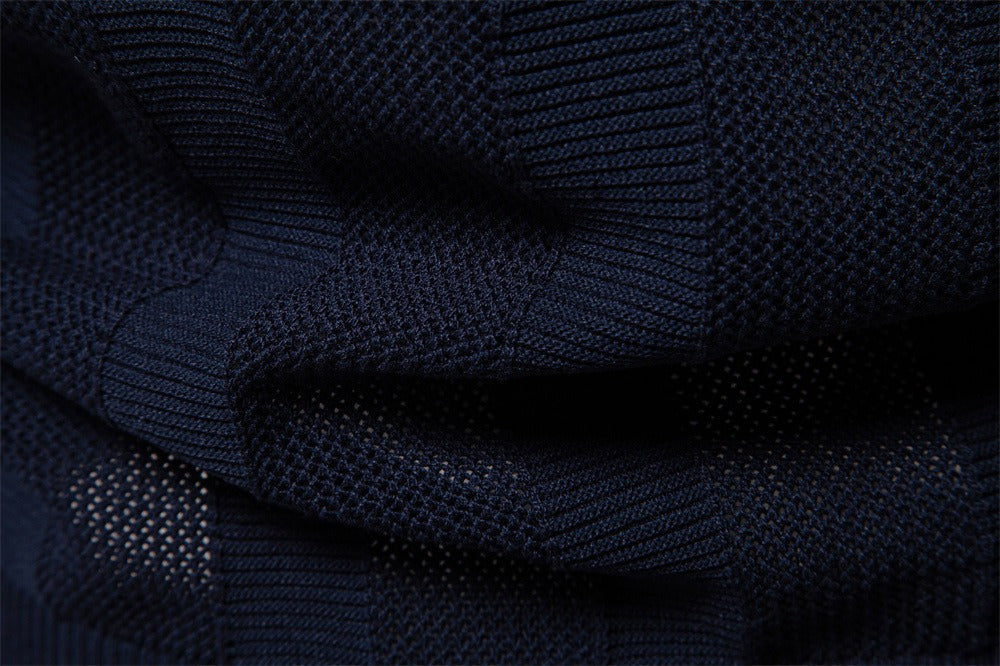 Men's Stripe Knit Polo Shirt with Mesh Panels - 2025 Summer Slim-Fit Streetwear Top | PSD8042