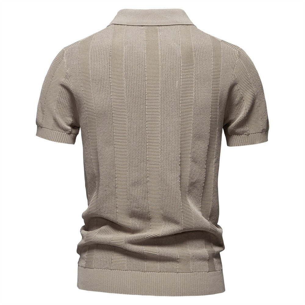 Men's Stripe Knit Polo Shirt with Mesh Panels - 2025 Summer Slim-Fit Streetwear Top | PSD8042