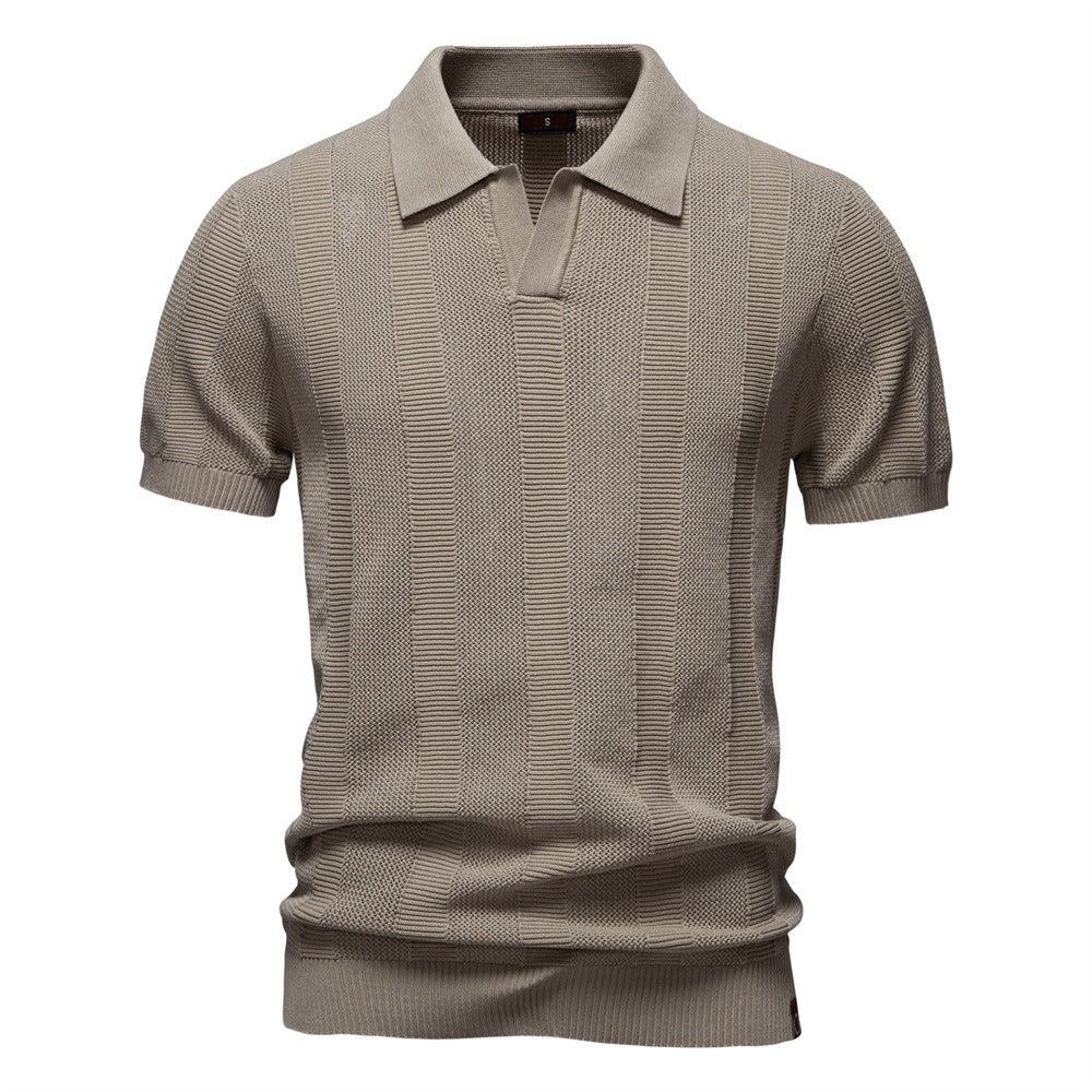 Men's Stripe Knit Polo Shirt with Mesh Panels - 2025 Summer Slim-Fit Streetwear Top | PSD8042