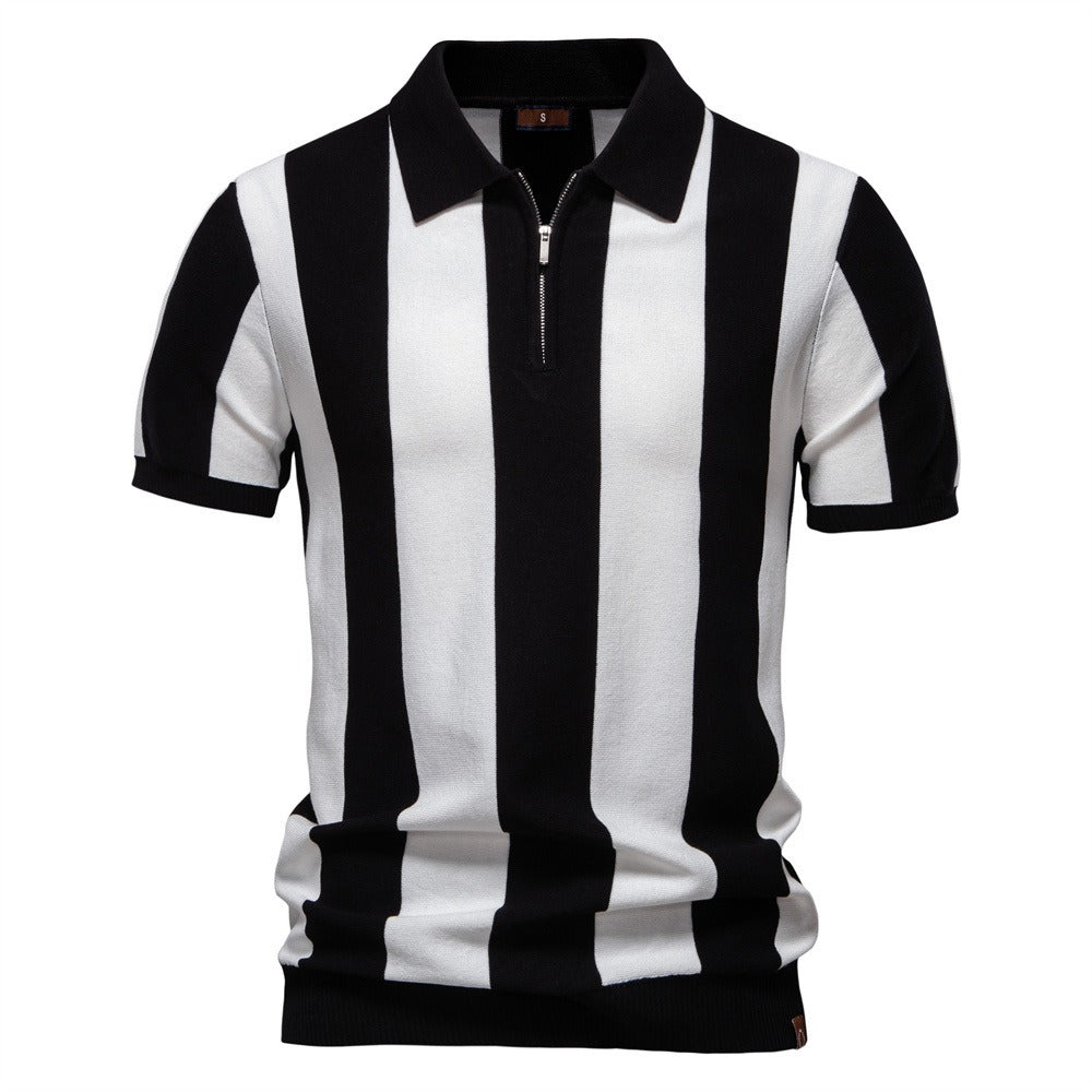Summer Slim-Fit Stripe Polo Shirt for Men – 2025 Business Casual Knit Top | Breathable Short Sleeve Tee | PSD8060