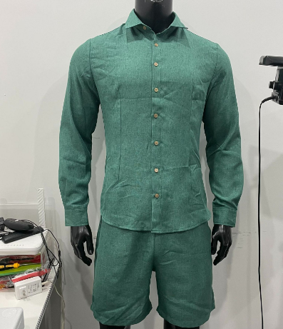 Camicia casual da uomo a maniche lunghe con colletto a revers e pantaloncini, vestibilità comoda | DHX2