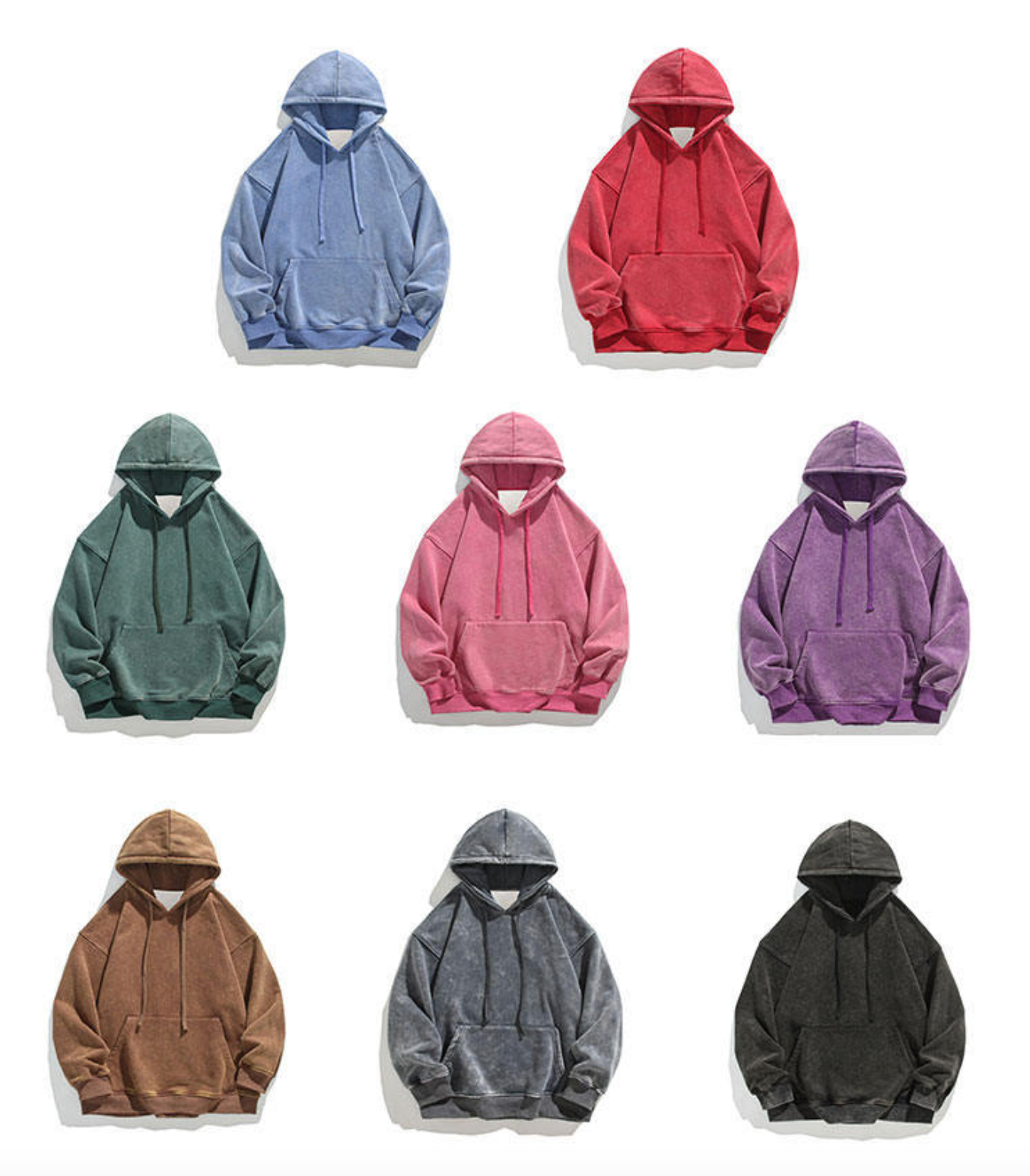 Unisex Heavy French Terry Bonded Fleece Hoodie Thick Vintage Distressed Washed Pullover | A042-23XW99282