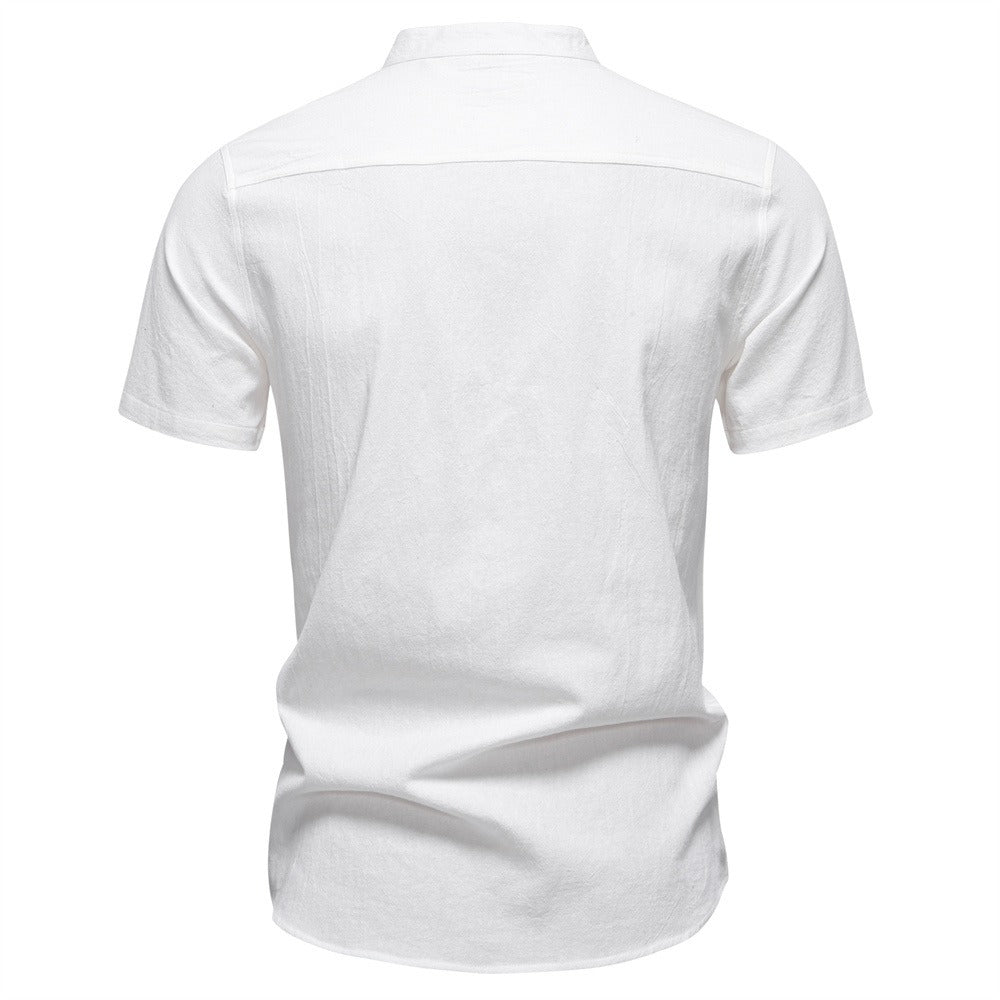 Men's Japanese Minimalist Short Sleeve Linen-Blend Shirt - Summer Slim-Fit Casual Top | SH2039