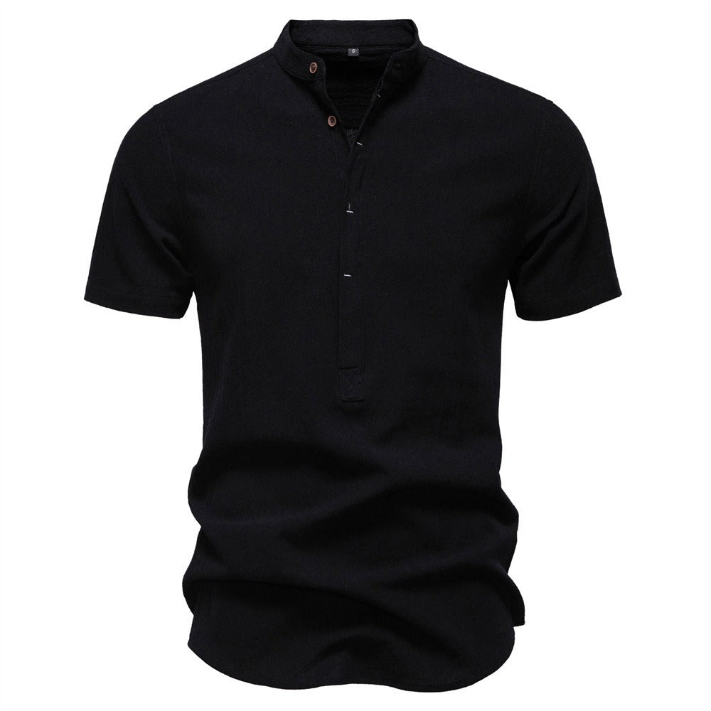 Men's Japanese Minimalist Short Sleeve Linen-Blend Shirt - Summer Slim-Fit Casual Top | SH2039