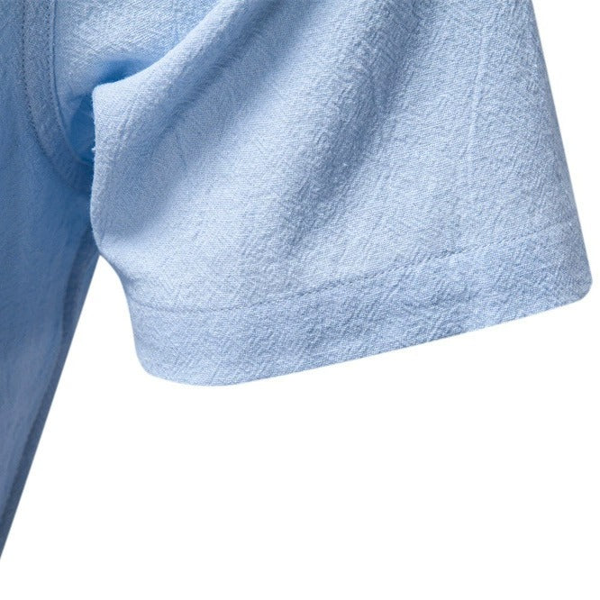 Men's Japanese Minimalist Short Sleeve Linen-Blend Shirt - Summer Slim-Fit Casual Top | SH2039