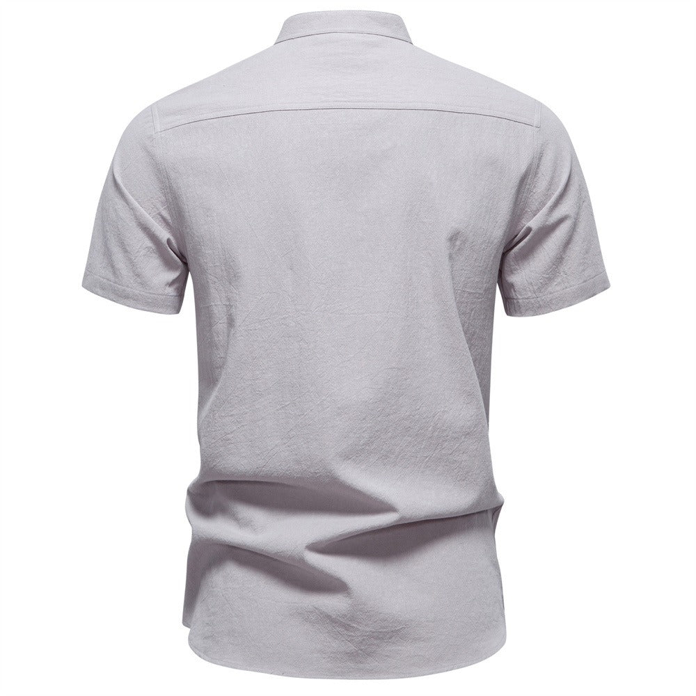 Men's Japanese Minimalist Short Sleeve Linen-Blend Shirt - Summer Slim-Fit Casual Top | SH2039