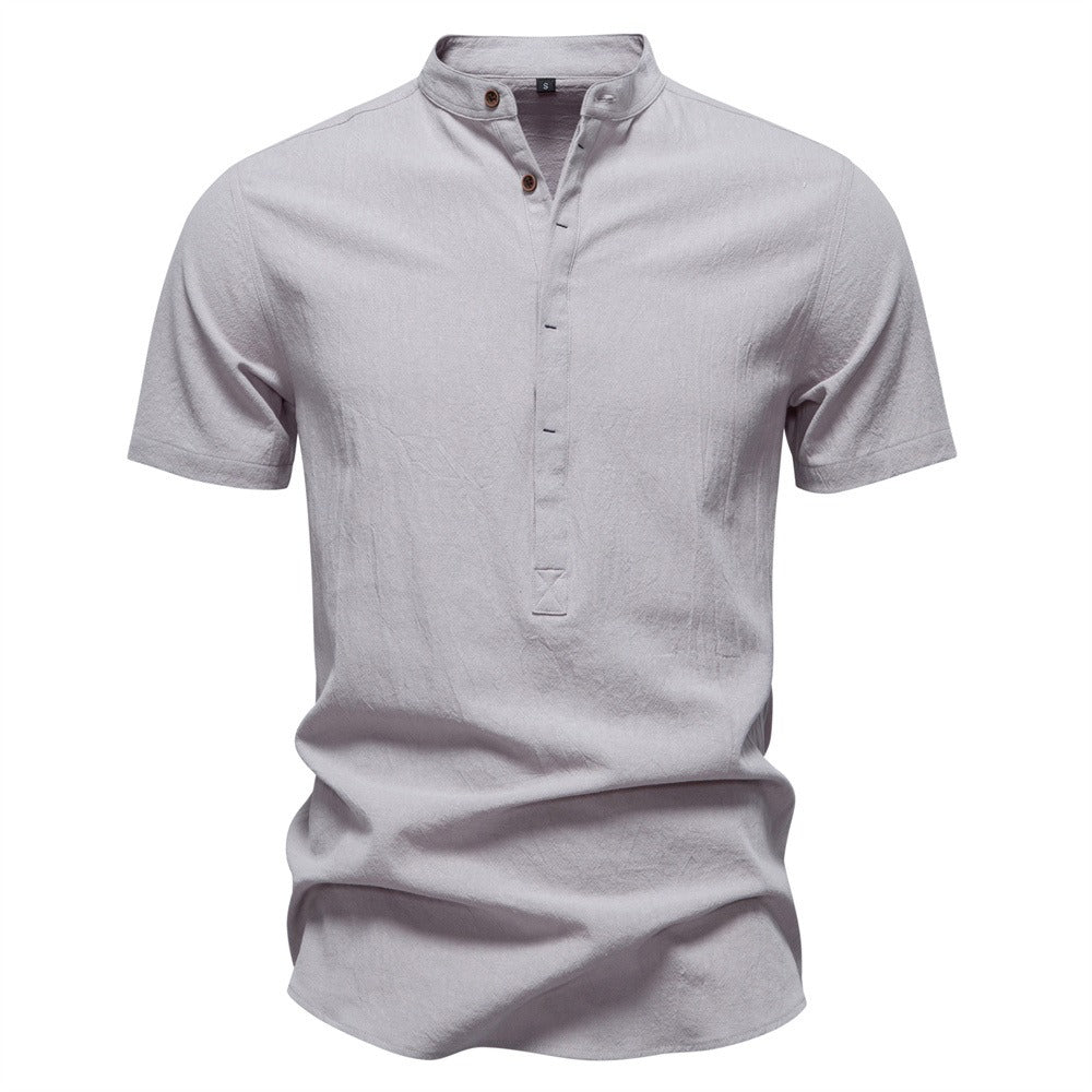 Men's Japanese Minimalist Short Sleeve Linen-Blend Shirt - Summer Slim-Fit Casual Top | SH2039