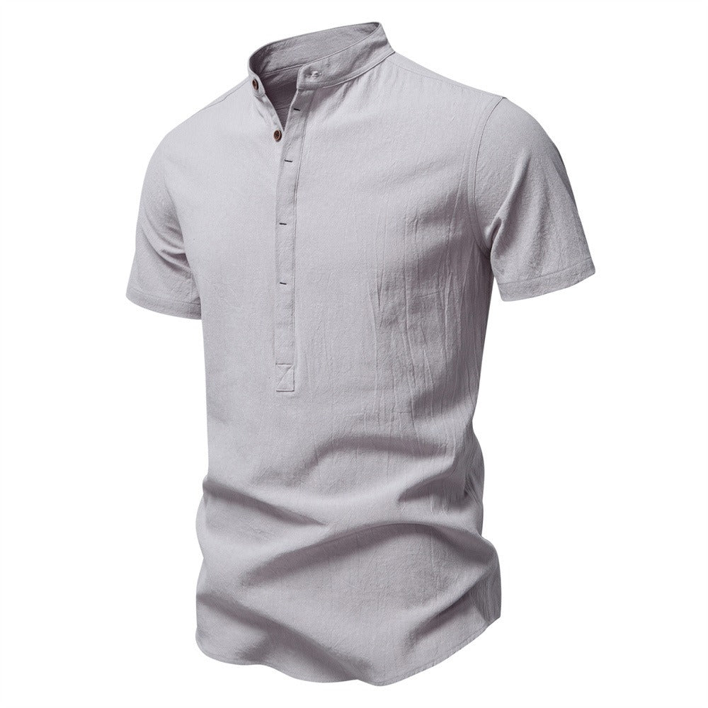 Men's Japanese Minimalist Short Sleeve Linen-Blend Shirt - Summer Slim-Fit Casual Top | SH2039