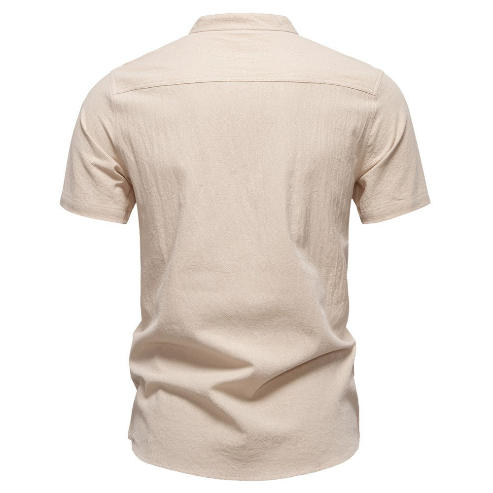 Men's Japanese Minimalist Short Sleeve Linen-Blend Shirt - Summer Slim-Fit Casual Top | SH2039