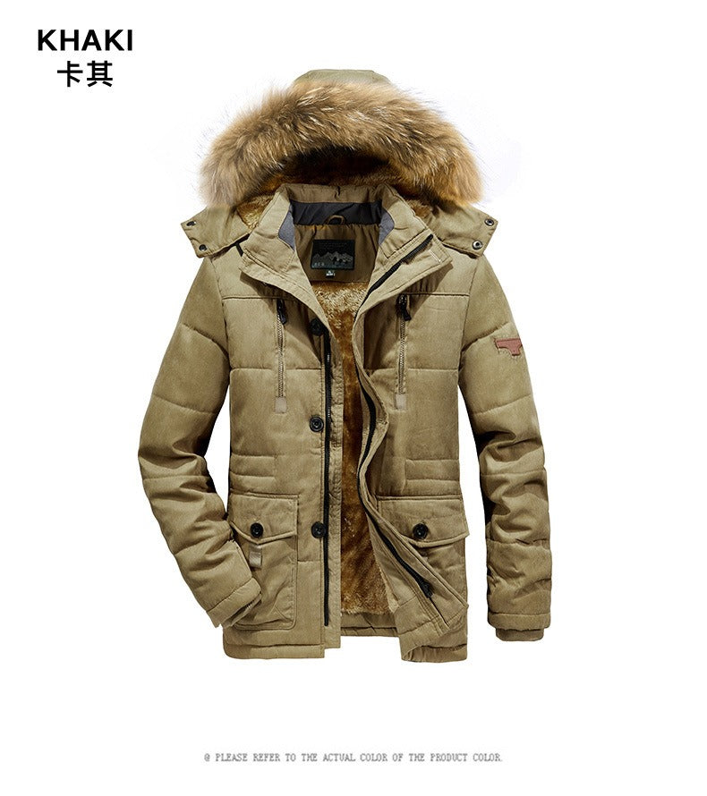 Veste à capuche en coton pour homme, manteau mince doublé en polaire épaisse, parka chaude et décontractée | 7176