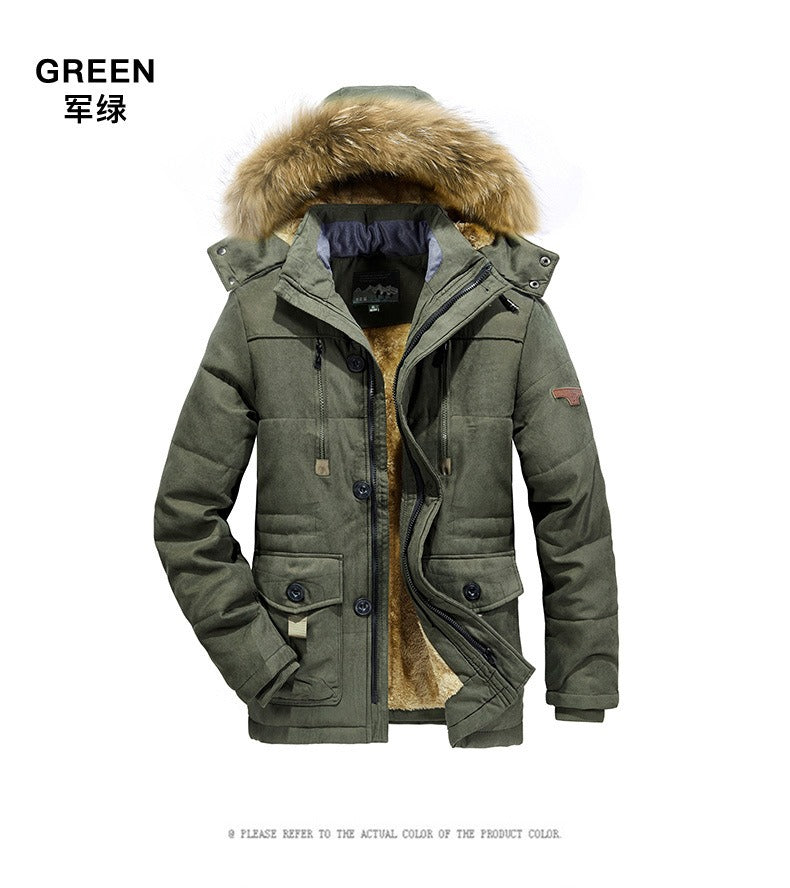 Veste à capuche en coton pour homme, manteau mince doublé en polaire épaisse, parka chaude et décontractée | 7176