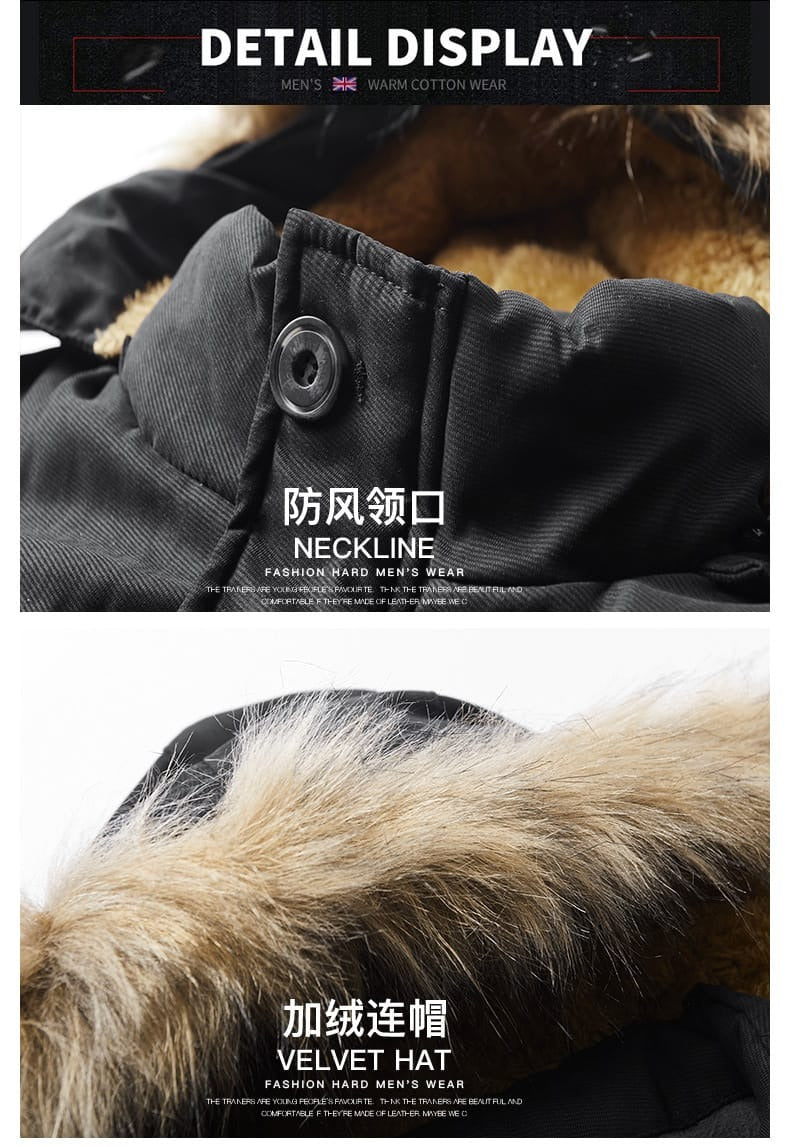 Veste à capuche en coton pour homme, manteau mince doublé en polaire épaisse, parka chaude et décontractée | 7176