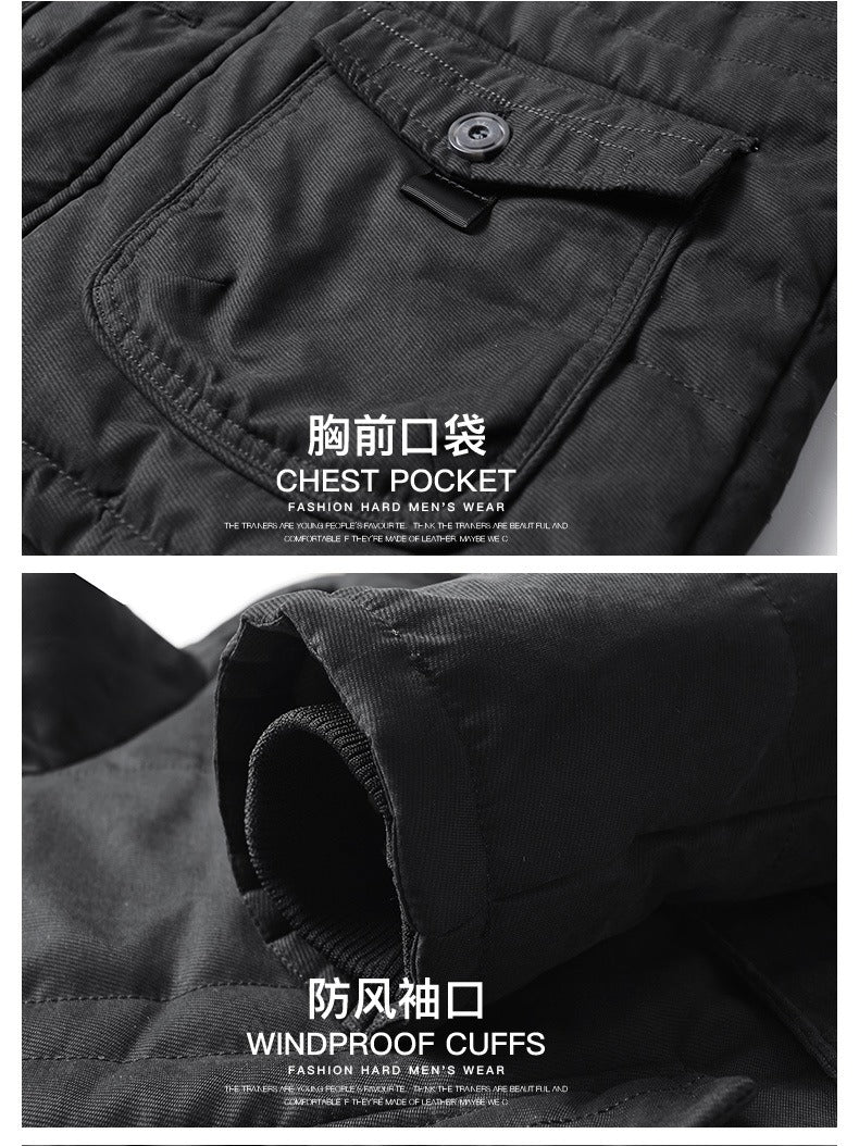 Veste à capuche en coton pour homme, manteau mince doublé en polaire épaisse, parka chaude et décontractée | 7176