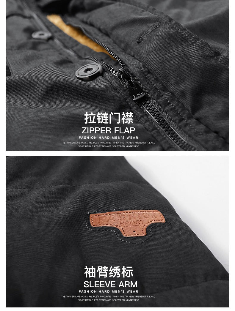Veste à capuche en coton pour homme, manteau mince doublé en polaire épaisse, parka chaude et décontractée | 7176