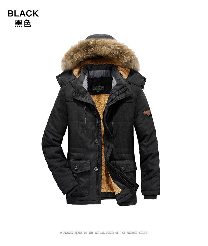 Veste à capuche en coton pour homme, manteau mince doublé en polaire épaisse, parka chaude et décontractée | 7176